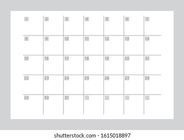 Vector monochrome minimalist abstract planner.Daily, weekly, monthly planner template.Blank printable horizontal notebook page with space for notes and goals.Business organizer.Paper sheet size A4.