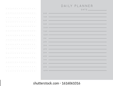 Vector monochrome minimalist abstract planner.Daily, weekly, monthly planner template.Blank printable horizontal notebook page with space for notes and goals.Business organizer.Paper sheet size A4.