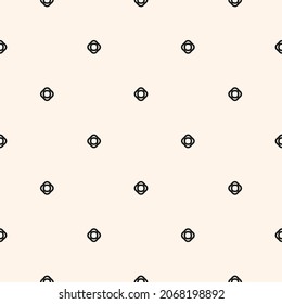 Vector monochrome minimalist seamless pattern. Abstract geometric floral background. Simple black and white ornament with small flowers, linear shapes. Minimal monochrome texture. Repeat modern design