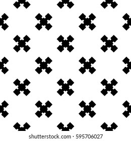 Vector monochrome minimalist texture, simple geometric pattern. Black staggered crosses on white background. Stylish abstract repeat backdrop. Design element for decor, prints, fabric, clothes, cover 