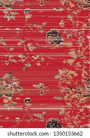 Vector monochrome ,  modern and elegance floral  pattern with different flowers and leaves. Red
 and white Botanical illustration hand painted. Textile print, fabric swatch, wrapping paper. - Vector