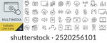 Vector Monochrome Multimedia Line Art Icon Set