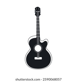 Vector monochrome musical acoustic guitar illustrations  