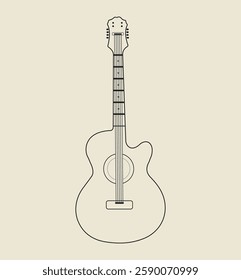 Vector monochrome musical acoustic guitar line art illustrations  
