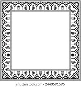 Vector monochrome native american folk ornament. Square border, frame of the peoples of America, Aztec, Incas, Maya