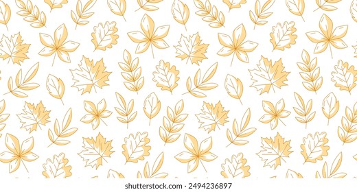 Vektorgrafik monochrom orange Herbst nahtlose Muster mit Ahorn, Eiche, Kastanie, Rowan, Espenblätter. Isolierter Hintergrund. Herbst endlose Kulisse. Für Gewebe, Papier, Textil, Geschenkverpackung, Bezug oder Bildschirmhintergrund