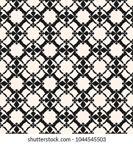 Vector monochrome ornamental pattern. Abstract geometric seamless texture with floral shapes, mesh, grid, lattice, lace. Black and white background. Elegant repeat design for decor, carpet, fabric