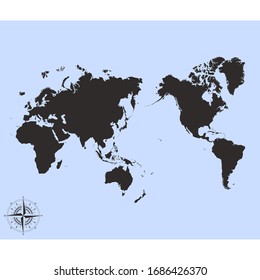 vector monochrome Pacific Centred World Political Map