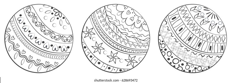 vector monochrome  painted balls, hand drawing template as a design element for coloring book
