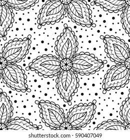 Vector monochrome paisley flower seamless pattern. Cute abstract floral background. Scrapbook cute black and white paper