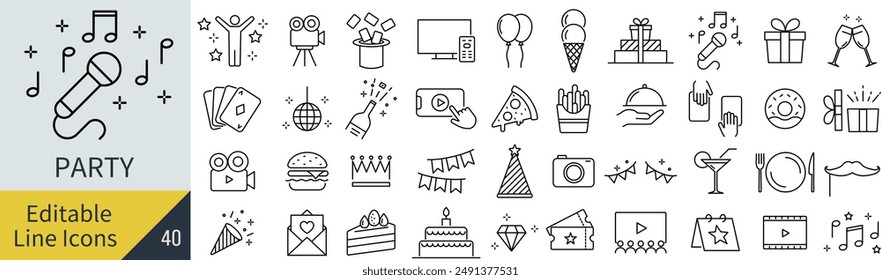 Vector Monocromo Party Line Art Conjunto de iconos