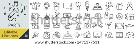 Vector Monochrome Party Line Art Icon Set