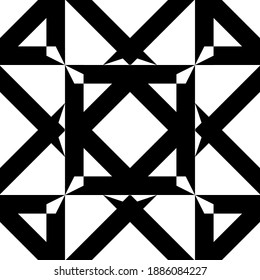 Vector monochrome pattern, black and white repeat ornament texture. Abstract geometric design element