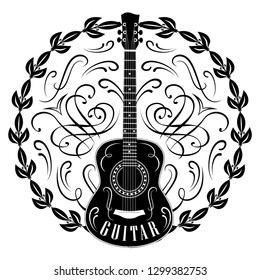 Vector monochrome pattern with guitar and wreath.