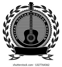 Vector monochrome pattern with guitar and wreath.