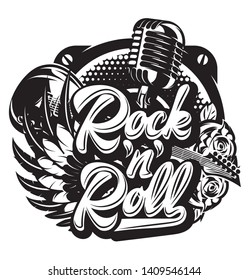 Vector monochrome pattern on a musical theme with different elements.