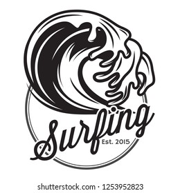 Vector monochrome pattern on the theme of water wave and surfing.