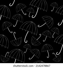 vector monochrome pattern of white umbrellas on a black background
