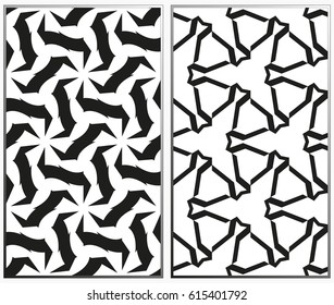 Vector monochrome patterns set, abstract geometric texture. Ornament for interior design. Repeating abstract background with chaotic strokes.