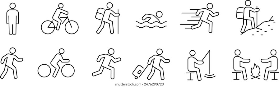 vector, monochrome, person, line art, pictogram, set