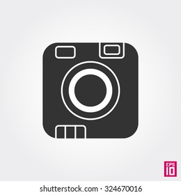 Vector monochrome photo camera icon. 