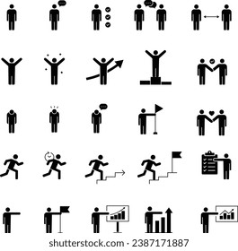 Pictograma monocromo vectorial de diferentes posis e iconos