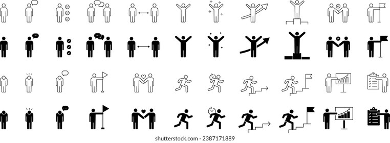 Vector Monochrome Pictogram Set of Various Poses and Icons