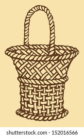 Vector. Monochrome picture wickerwork basket 