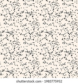 Vector monochrome pixel background. Abstract seamless pattern with small random scattered squares, rectangles, tiny dots. Black and white minimal grunge halftone texture. Stylish modern repeat design