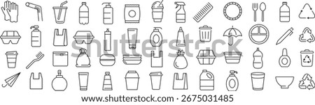 Vector monochrome plastic line art icon set