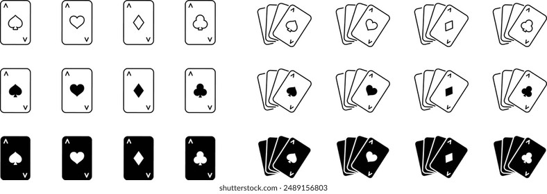 
Vector Monochrome Playing Card Line Art Icon Set