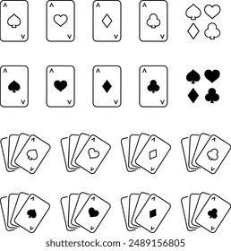 
Vector Monochrome Playing Card Line Art Icon Set