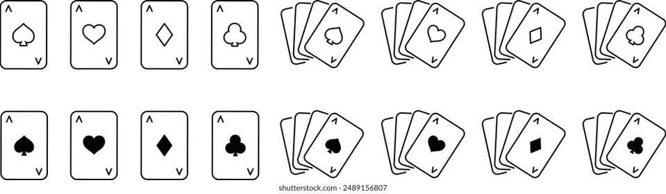 
Vector Monochrome Playing Card Line Art Icon Set