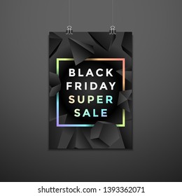 vector monochrome polyhedrons black friday sale pearl sign discount decoration abstract modern design trendy flyer layout minimal advertising suspended poster template on dark wall background