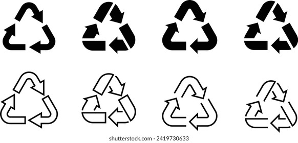 Vector Monochrome Recycling Diagram and Looping Arrow Icon Set