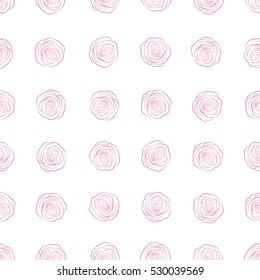 Vector monochrome rose flowers seamless pattern. Hand painted illustration in pink colors on a white background.