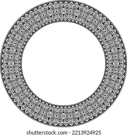 Vector Monochrome Round Byzantine Border, Frame. Circle Greek Pattern, Drawing Of The Eastern Roman Empire. Decoration Of The Russian Orthodox Church.
