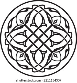 Vector Monochrome Round Byzantine Ornament, Knot, Rosette. Circle Greek Pattern, Drawing Of The Eastern Roman Empire. Decoration Of The Russian Orthodox Church.
