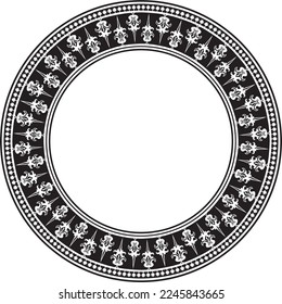 Vector monochrome round byzantine ornament. Circle, border, frame of ancient Greece and Eastern Roman Empire. Decoration of the Russian Orthodox Church.

