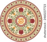 Vector monochrome round classical ornament of Ancient Greece and Roman Empire. Circle, Arabesque, Byzantine pattern