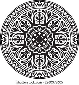 Vector monochrome round classical ornament of Ancient Greece and Roman Empire. Circle, Arabesque, Byzantine pattern.
