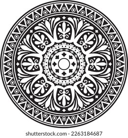 Vector monochrome round classical ornament of Ancient Greece and Roman Empire. Circle, Arabesque, Byzantine pattern.
