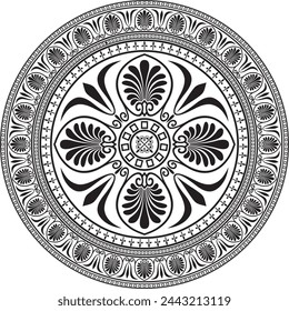 Vector monochrome round classical ornament of Ancient Greece and Roman Empire. Circle, Arabesque, Byzantine pattern