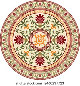 Vector monochrome round classical ornament of Ancient Greece and Roman Empire. Circle, Arabesque, Byzantine pattern