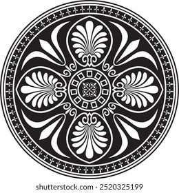 Vector monochrome round classical ornament of Ancient Greece and Roman Empire. Circle, Arabesque, Byzantine pattern