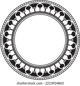 Vector monochrome round Egyptian border. Circle ornament of ancient Africa. Pattern of lotus flowers and sun.
