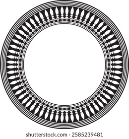 Vector monochrome round Egyptian border. Circle ornament of ancient Africa. Pattern of lotus flowers and sun.
