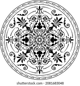 Vector Monochrome Round European Ornament. Classic Pattern Of Ancient Greece, Roman Empire. Suitable For Sandblasting, Plotter And Laser Cutting
