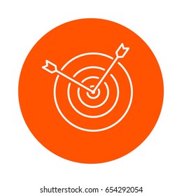 Vector monochrome round icon of two arrows sticking out of the center of the target, flat style.