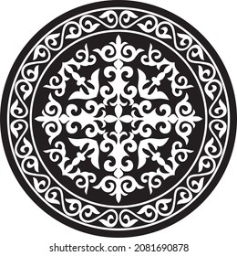 Vector monochrome round Kazakh national ornament. The classic pattern of the peoples of the Great Steppe. The decoration of the yurt of the Mongols, Kyrgyz, Kazakhs, Kalmyks, Buryats. Shanyrak
